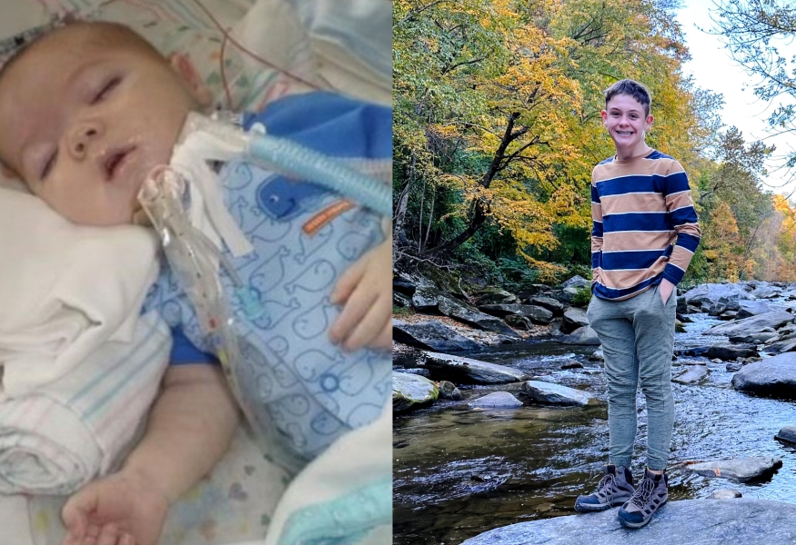 Then and now: Thirteen-year-old Cameron Witsman received a life-saving double lung transplant at Texas Children’s Hospital when he was an infant